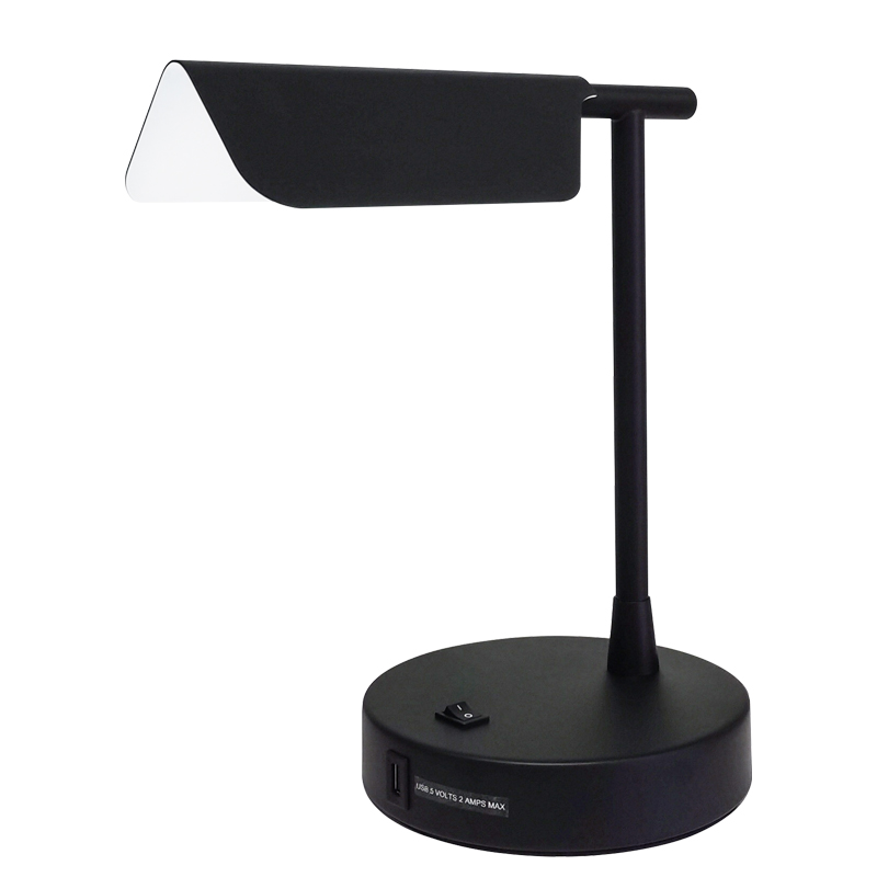 Matte Black Desk Light с/off Rocker Switch, удобен изход и USB порт за зареждане в хотелската стая